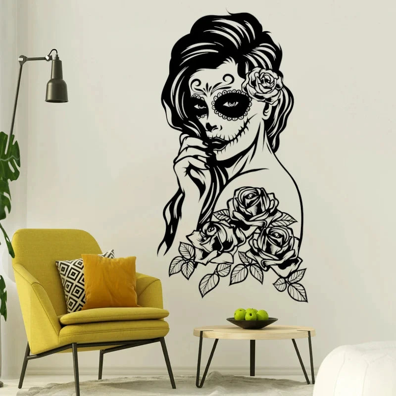 Gothic Wandtattoo Schädel-Dame Vinyl Deko fürs Wohnzimmer – Bild 3