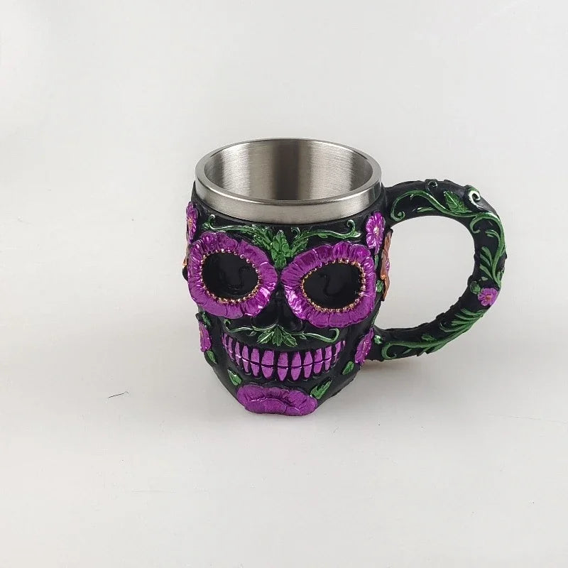 Gothic Totenkopf Kelch Becher mit Blumen Design 3D Look – Bild 5