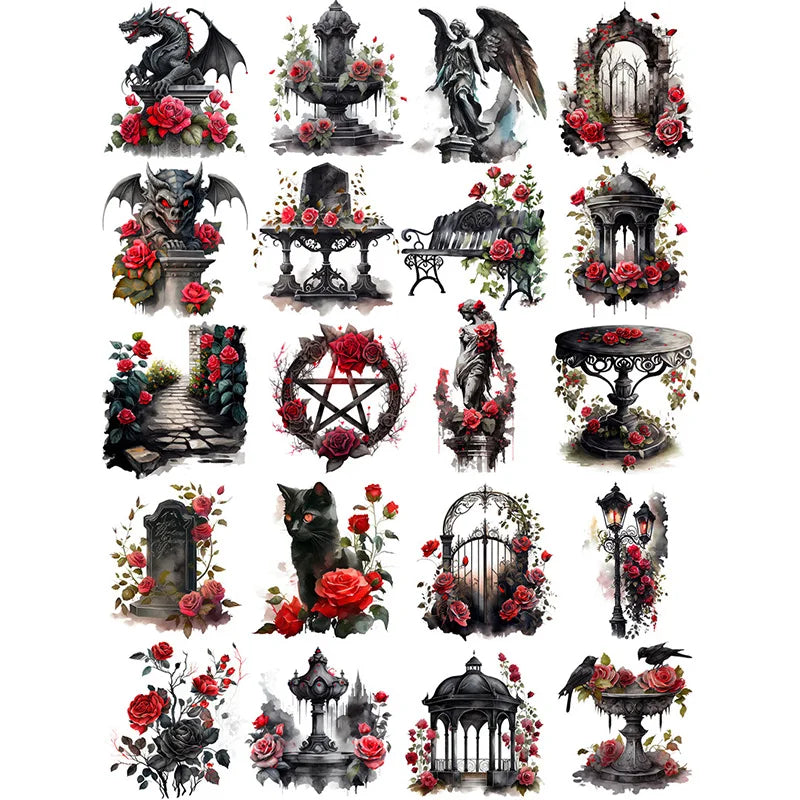 20-teiliges Set Gothic Rosen Aufkleber fürs Scrapbooking – Bild 2