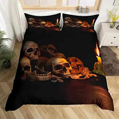 Gothic Bettwaesche Set Mit Totenkopf 038 Rose Skelett Motiv