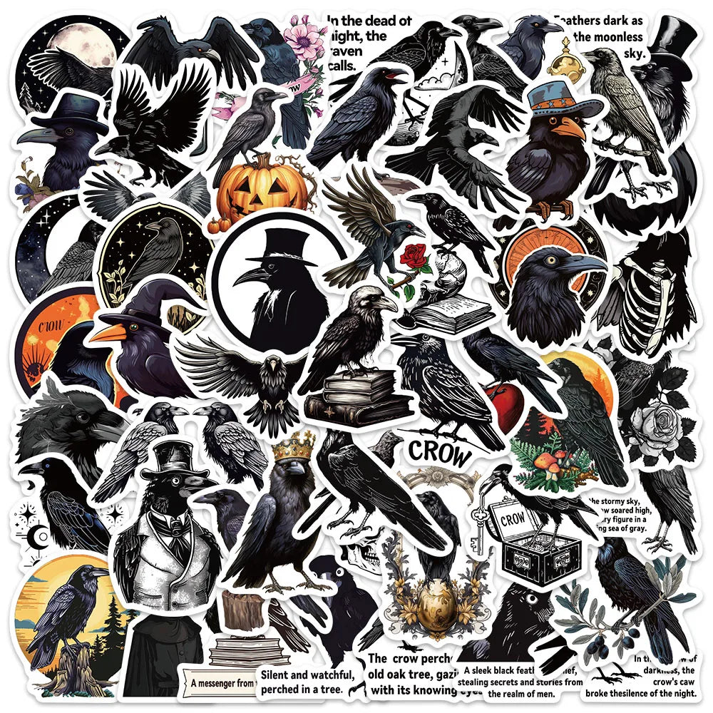 50-teiliges Gothic Sticker-Set mit Krähen und Doktoren