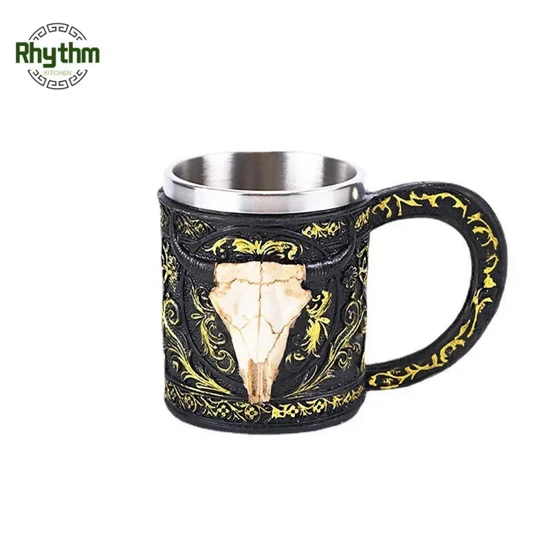 Gothic Totenkopf Becher aus Harz & Edelstahl – 3D Design