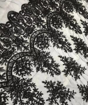 Gothic Spitzenstoff Mit Schwarzer Paillette Bestickt Black Synthetic Unisex