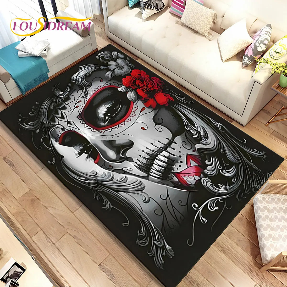 Gothic Horror Totenkopf Teppich für Wohnzimmer & Sofa – Bild 6