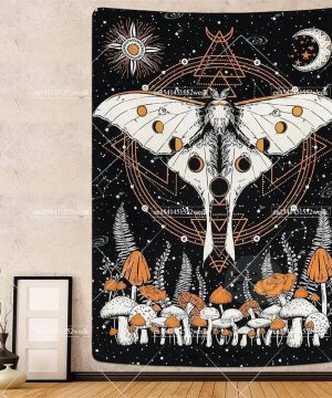 Gothic Totenkopf Wandteppich mit Skelett und Fledermaus
