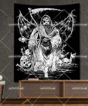Gothic Wandteppich mit Totenkopf & Fledermaus Design