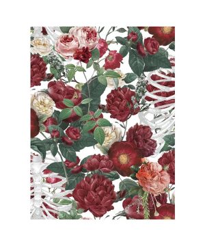 Gothic Totenkopf Blumen Tapete abziehbar Schwarz/Weiß
