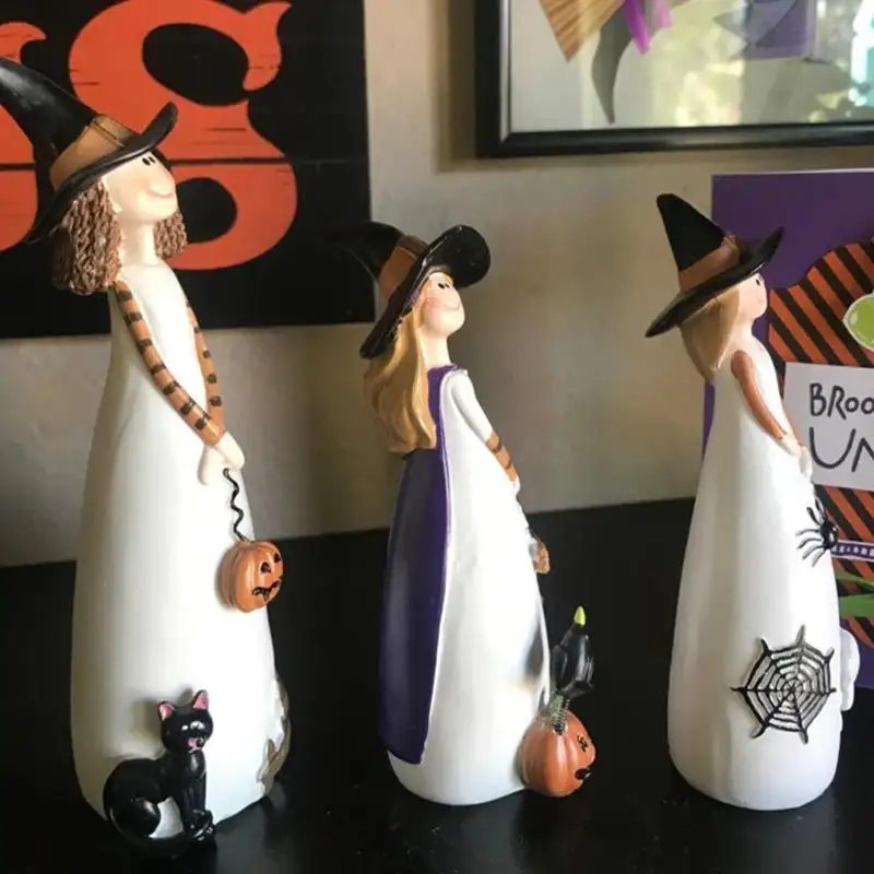 Gothic Halloween Dekofigur Aus Harz Mit Hexe 038 Kuerbis