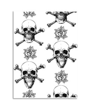 Gothic Totenkopf Blumen Tapete abziehbar Schwarz/Weiß