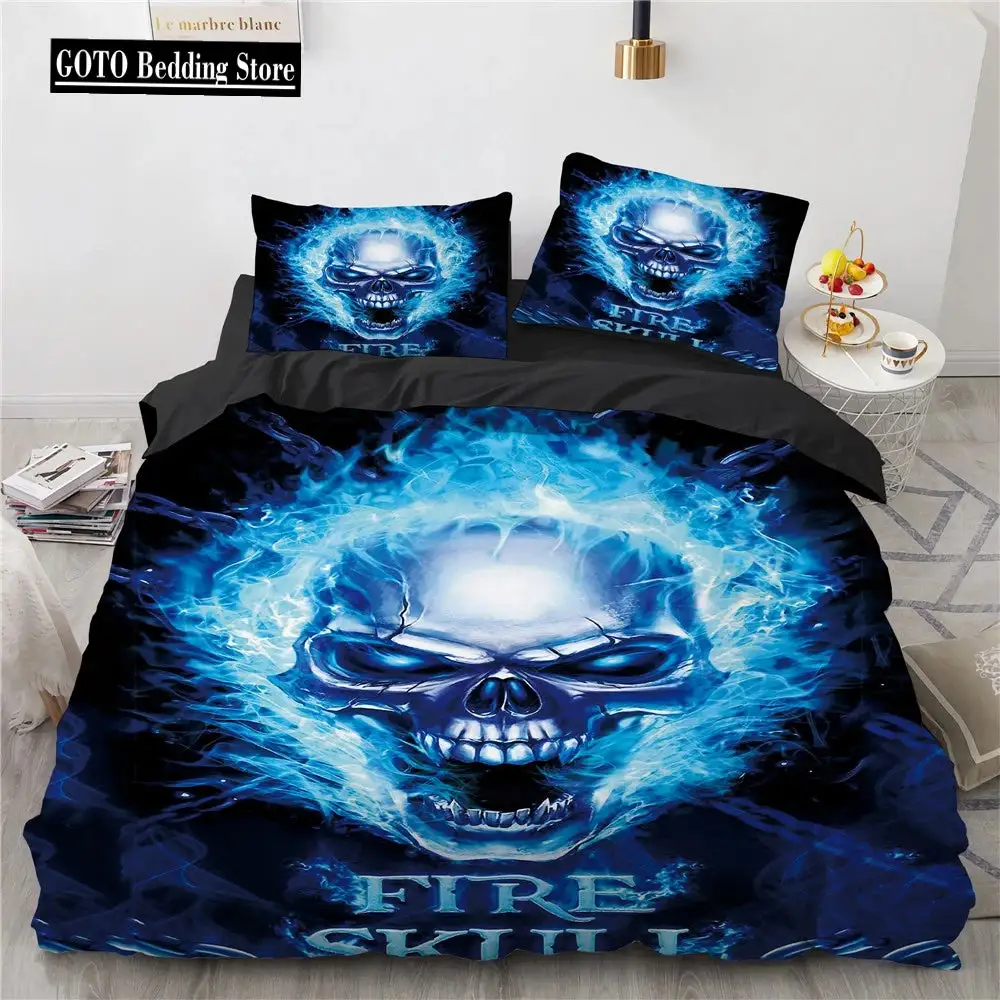 Gothic Skull Bettwaesche Set Queen Size Schwarze Halloween Bettdecke