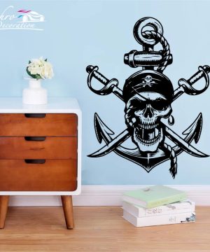 Gothic Wandtattoo mit Totenkopf & Anker im Nautik-Stil