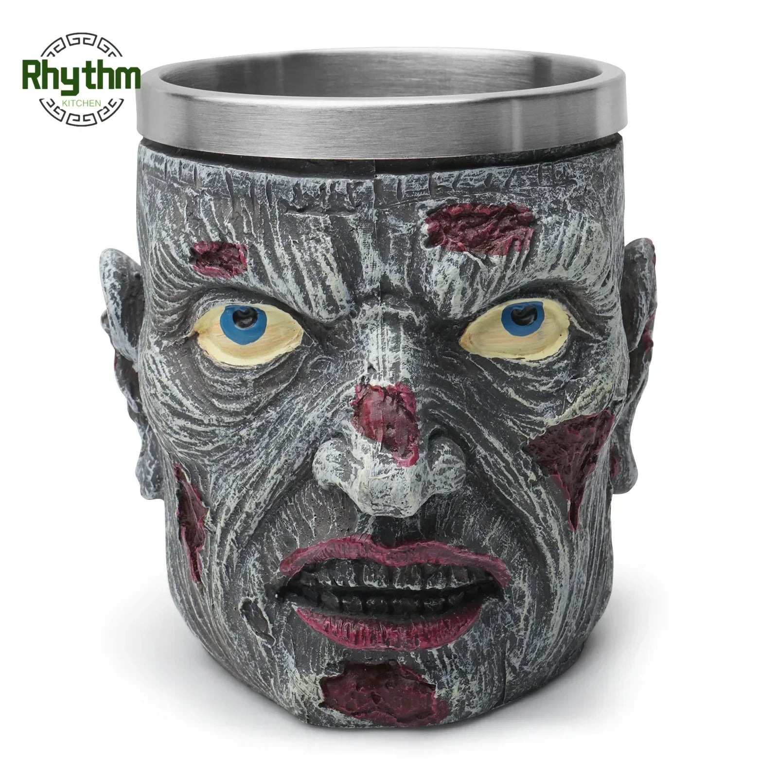Gothic Totenkopf Bierkrug aus Harz und Edelstahl, 3D Design
