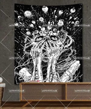 Gothic Wandteppich mit Totenkopf & Fledermausmotiv
