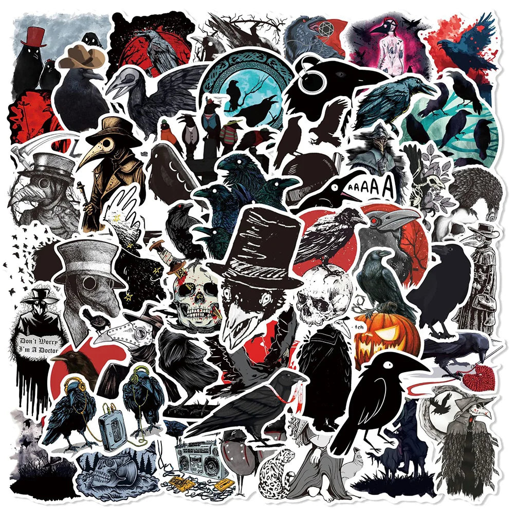 50 Stück Gothic Horror Krähe Sticker für Laptop & Handy – Bild 2