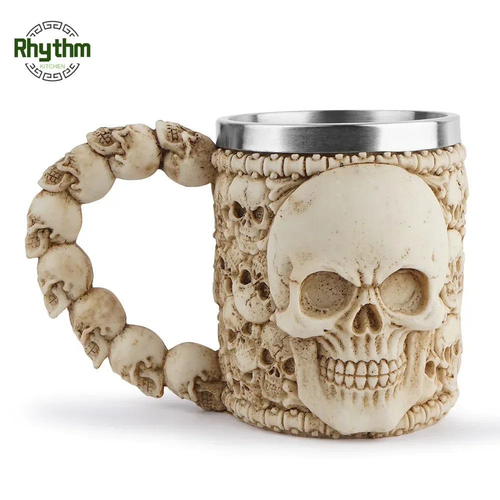 Gothic Totenkopf Bierkrug aus Harz & Edelstahl, 3D-Design