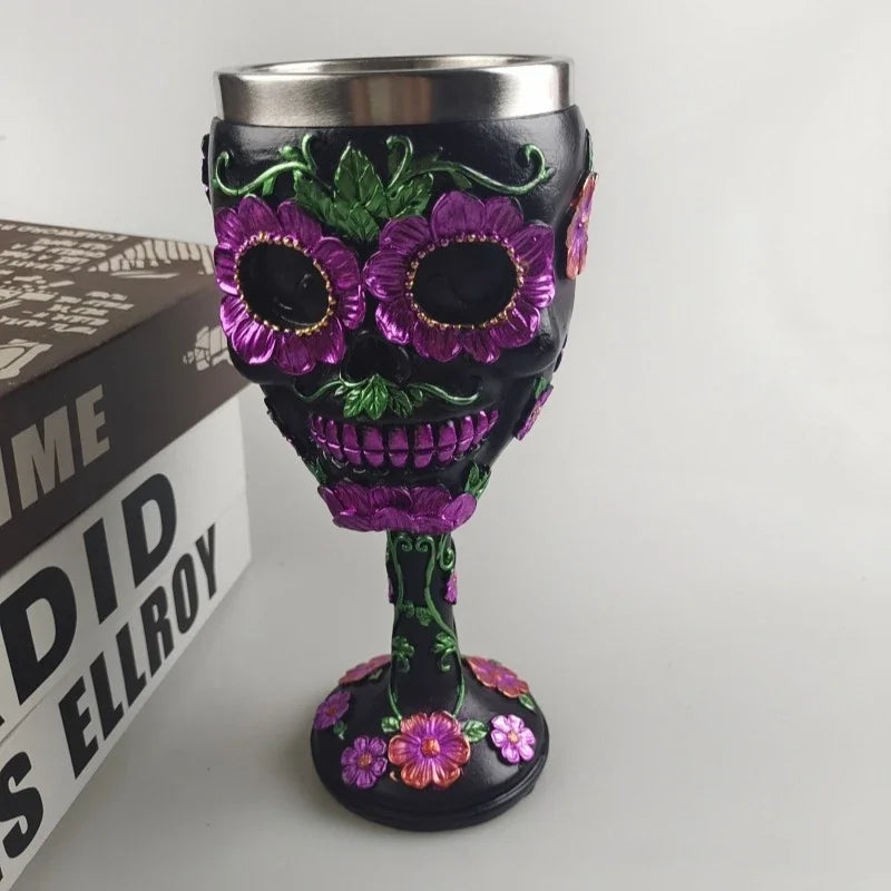 Gothic Totenkopf Kelch Becher mit Blumen Design 3D Look – Bild 6