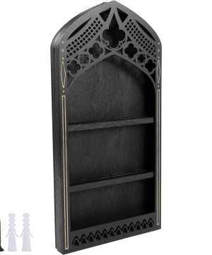 Gothic Wandregal aus Holz im Kirchenfenster-Design