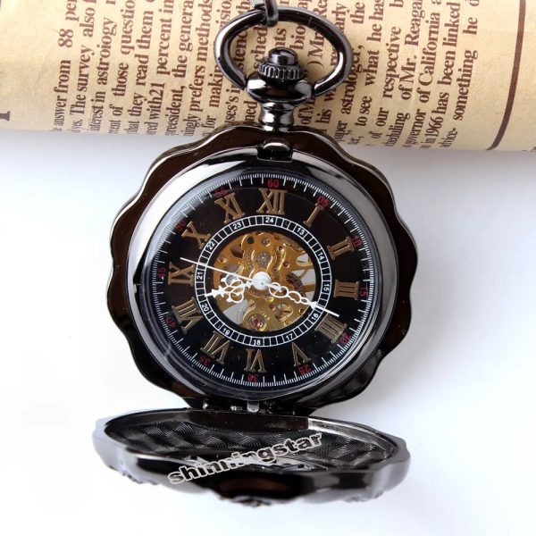 Orologio Da Tasca Scheletrato Con Doppio Coperchio - Meccanico A Carica Manuale Con Catena E Custodia - 3