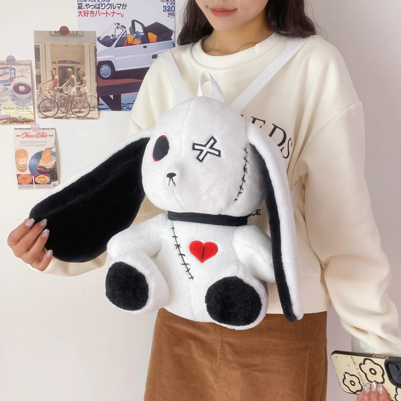 Gothic Kawaii Plüsch-Rucksack mit Hase – Süße Tasche