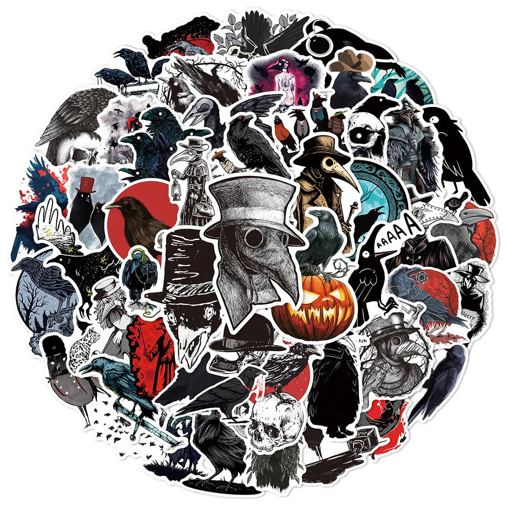 50 Stück Gothic Horror Krähe Sticker für Laptop & Handy