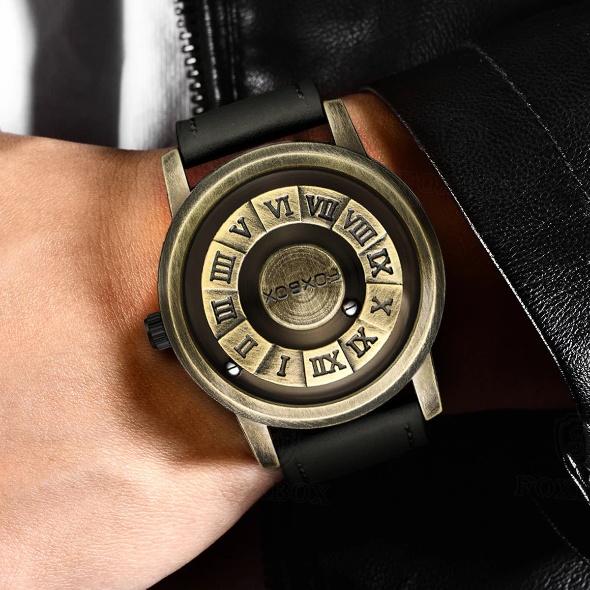 Gothic Herrenarmbanduhr mit Magnetzeiger und Lederband – Bild 5