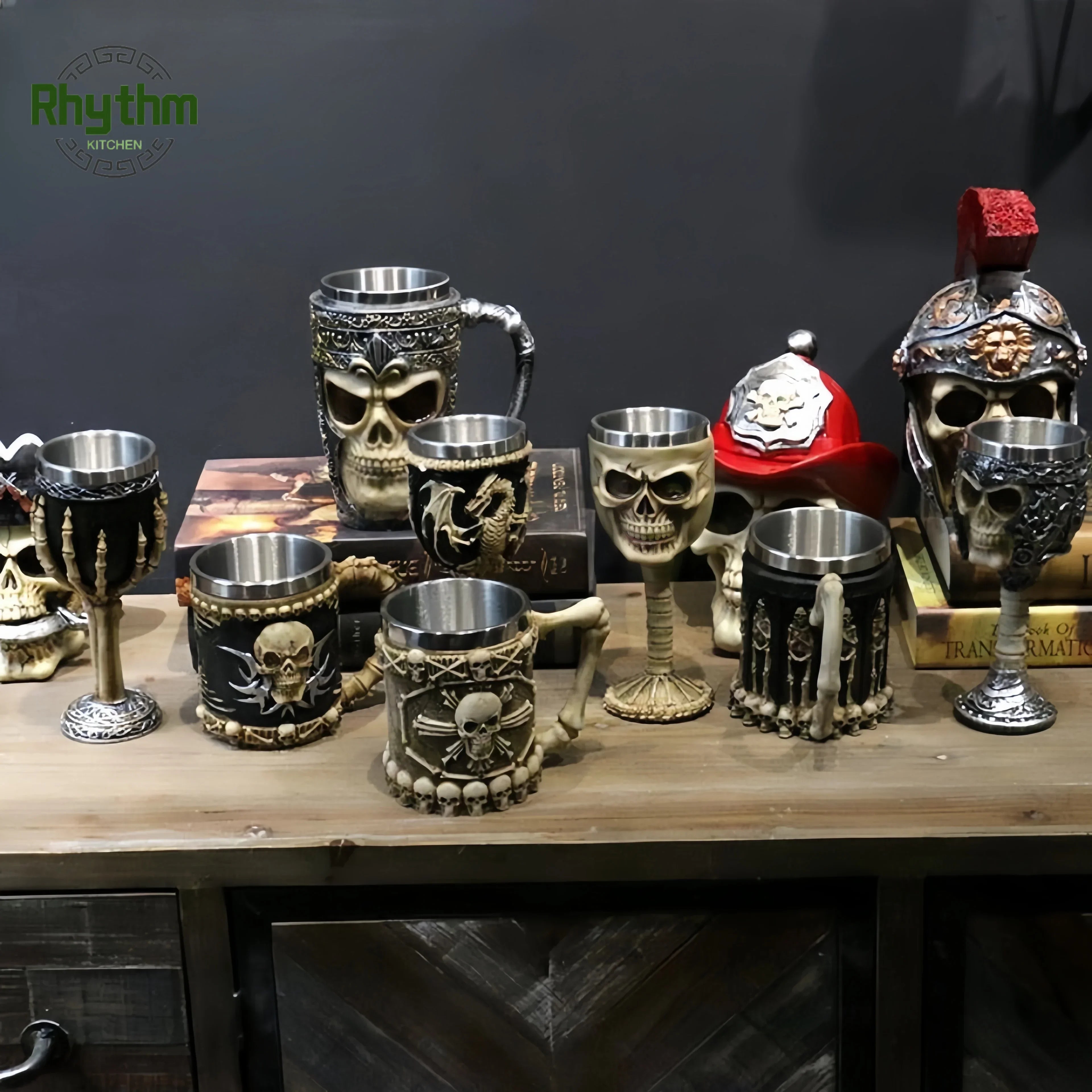 Gothic Totenkopf Becher aus Harz & Edelstahl – 3D Design – Bild 2
