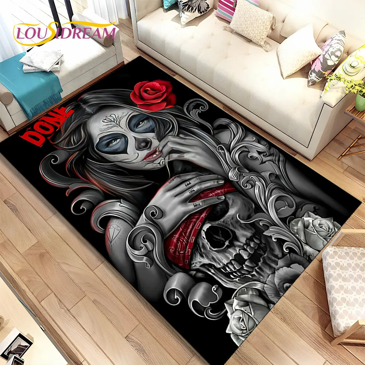 Gothic Horror Totenkopf Teppich für Wohnzimmer & Sofa – Bild 9