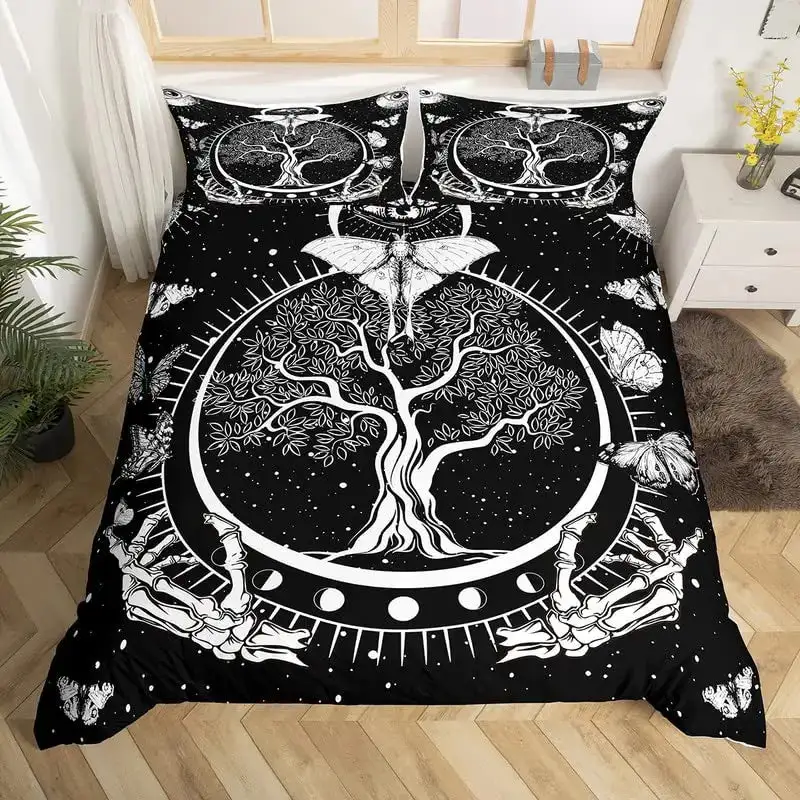 Gothic Bettwaesche Set Mit Totenkopf 038 Rose Skelett Motiv
