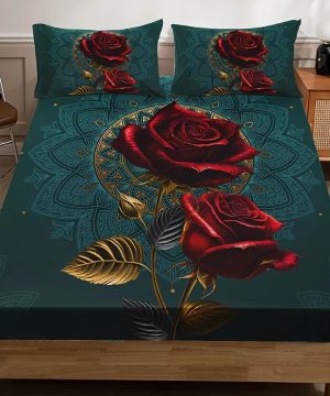 Weiches Gothic 3d Rosen Bettlaken Set Atmungsaktiv Bequem