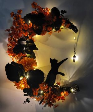 Gothic Tuerkranz Mit Katze Und Mond Handgemacht Deko