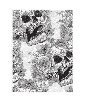 Gothic Totenkopf Blumen Tapete Schwarz/Weiß abziehbar