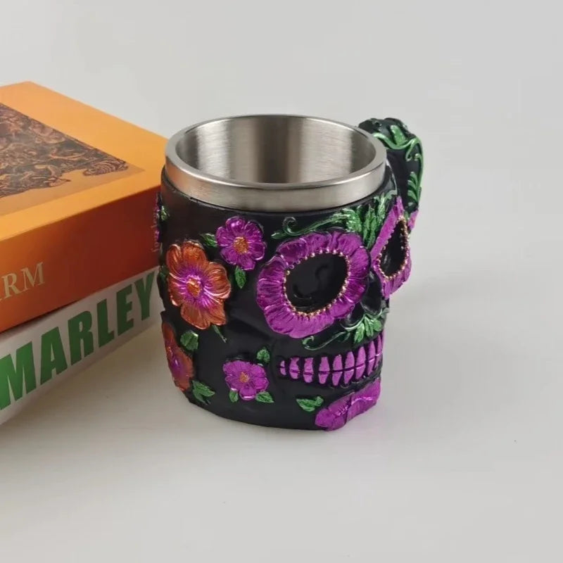 Gothic Totenkopf Kelch Becher mit Blumen Design 3D Look – Bild 3