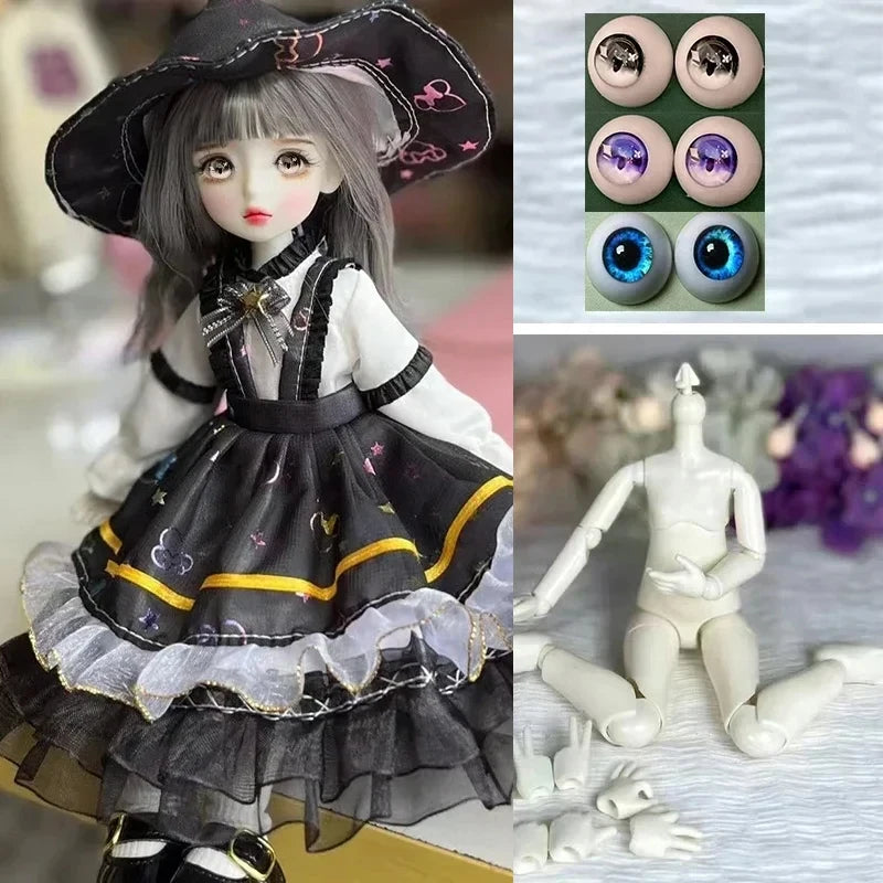 Gothic 1/6 BJD Modepuppe 30cm mit Augen & Outfit Set