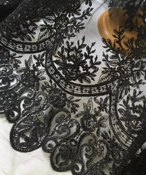 Gothic Spitzenstoff Mit Schwarzer Paillette Bestickt Black Synthetic Unisex