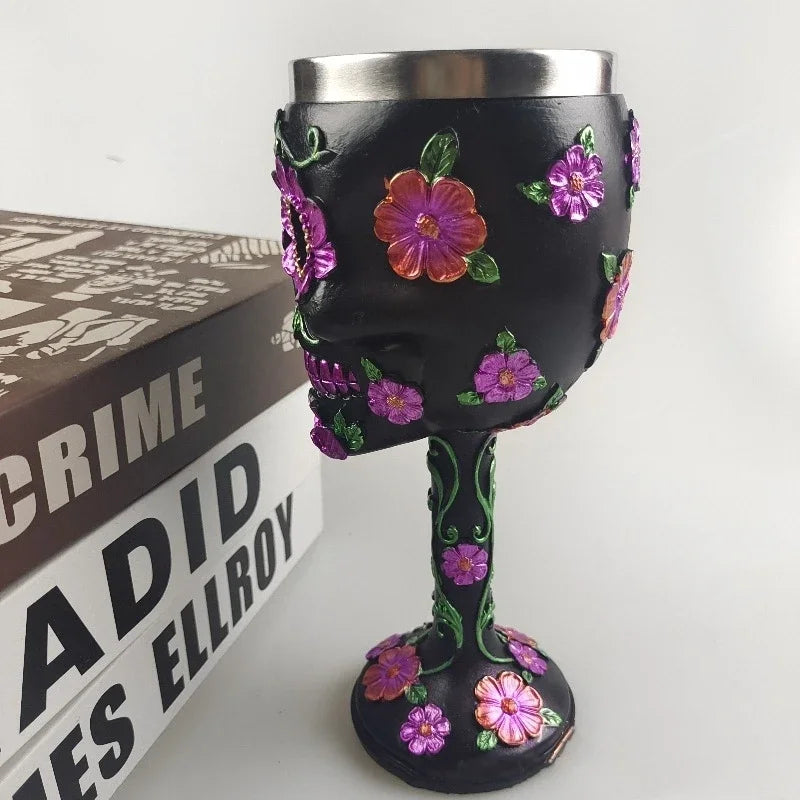 Gothic Totenkopf Kelch Becher mit Blumen Design 3D Look – Bild 4