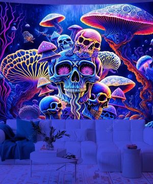 Gothic Wandteppich mit psychedelischem Skelett-Design