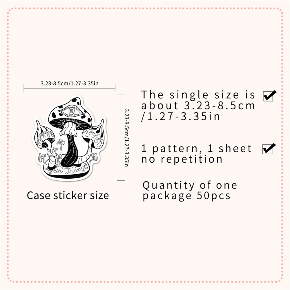 50-teiliges Set Gothic Sticker Pilze Schwarz Weiß Laptop – Bild 6