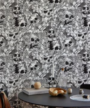 Gothic Totenkopf Tapete selbstklebend für Halloween Deko