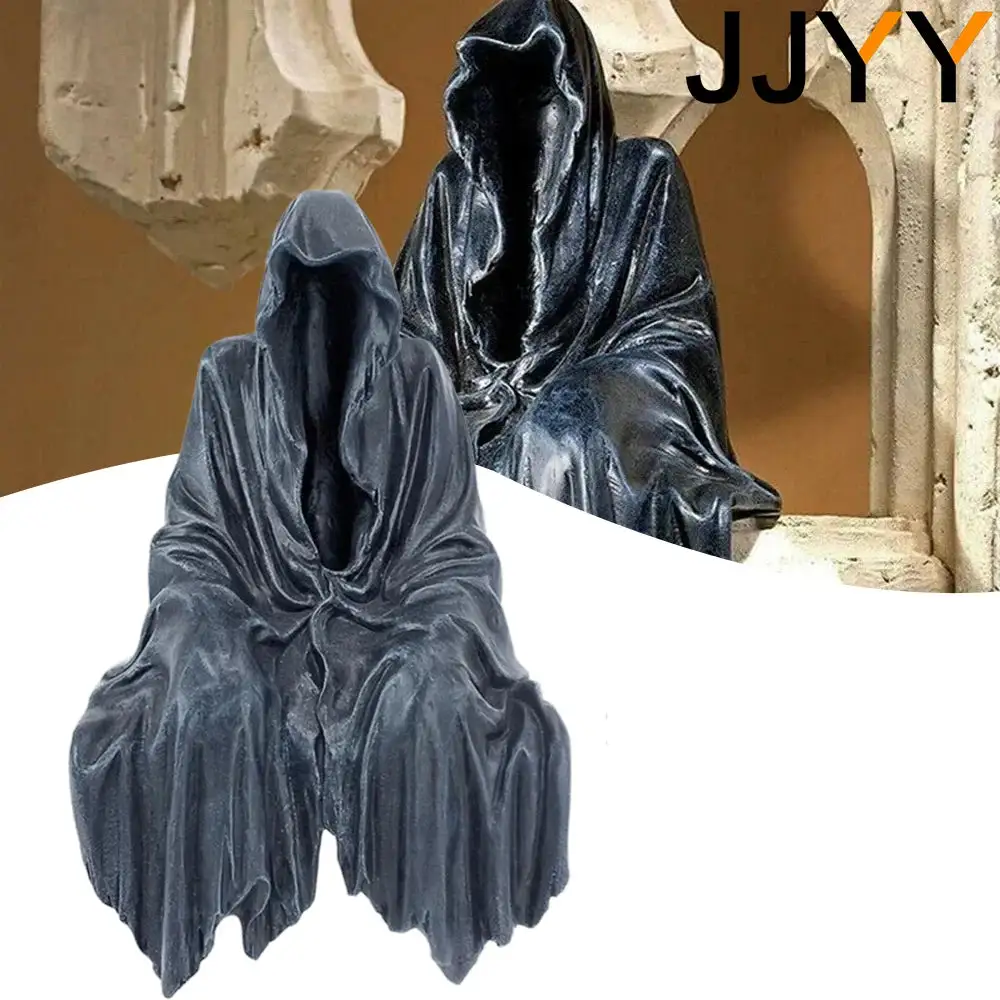 Gothic Dekofigur Sitzende Sensenmann Statue Aus Harz Grey Plastic Unisex