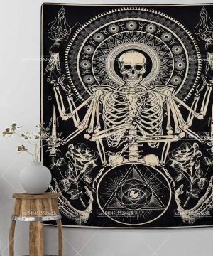 Gothic Wandteppich mit Totenkopf und Skelett für Zimmer