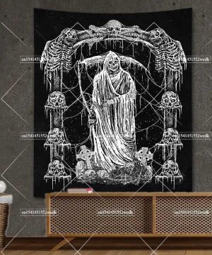 Gothic Wandteppich mit Totenkopf & Fledermaus Design
