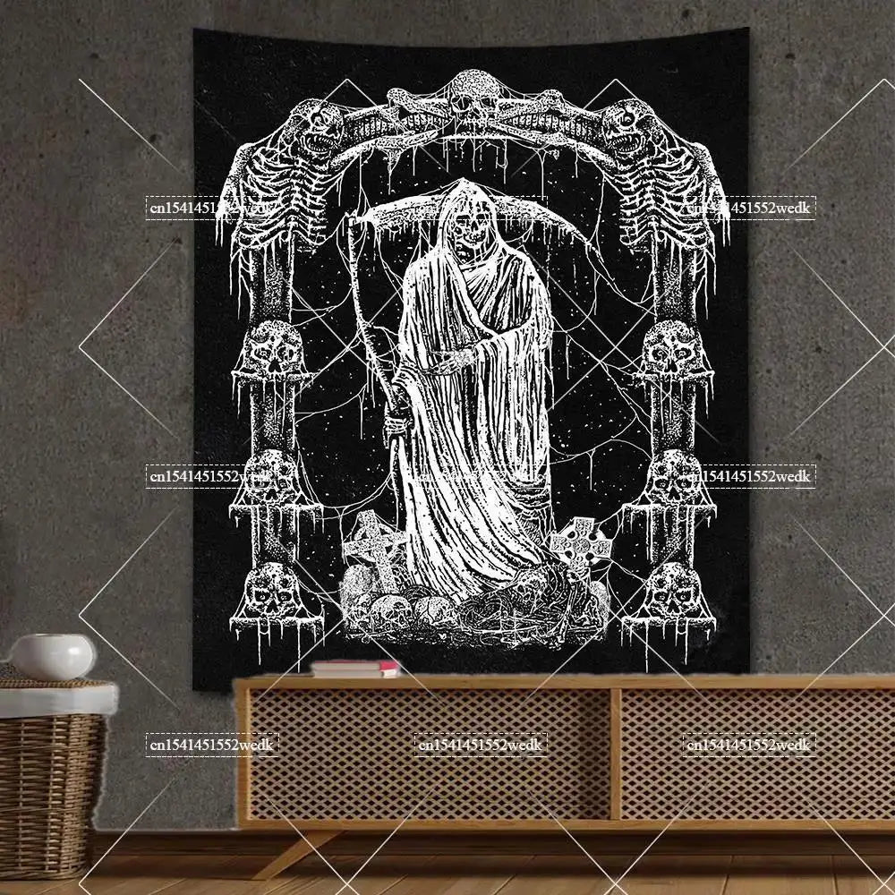 Gothic Wandteppich mit Totenkopf & Fledermaus Design