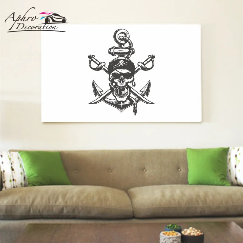 Gothic Wandtattoo mit Totenkopf & Anker im Nautik-Stil – Bild 2