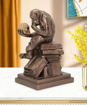 Gothic Darwin Affe Schaedel Skulptur Fuer Wohnzimmer Deko Gold Plastic Unisex