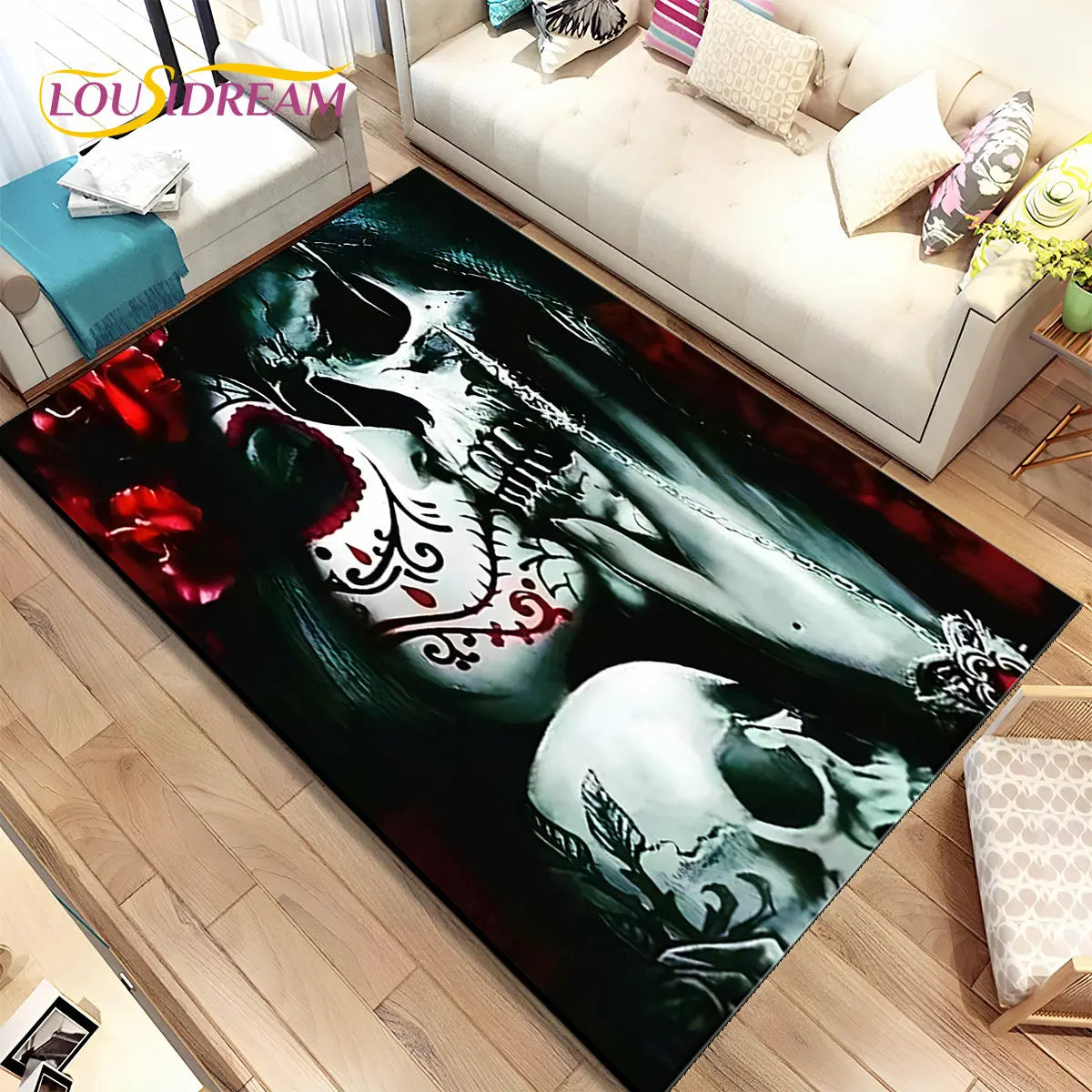 Gothic Horror Totenkopf Teppich für Wohnzimmer & Sofa – Bild 3