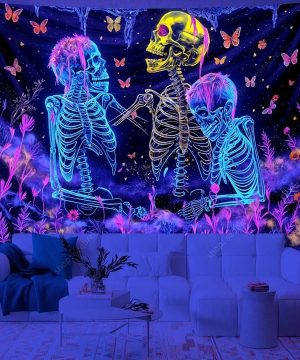 Gothic Wandteppich mit psychedelischem Skelett-Design