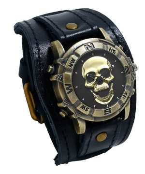 LANCARDO Herren Gothic Uhr Retro Leder Skeleton Design