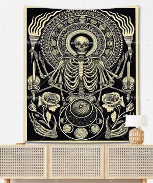 Gothic Wandteppich mit Totenkopf & Skelett für Zimmerdeko