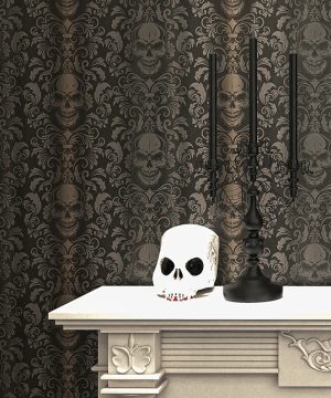 Gothic Totenkopf Tapete selbstklebend Schwarz Gold Retro