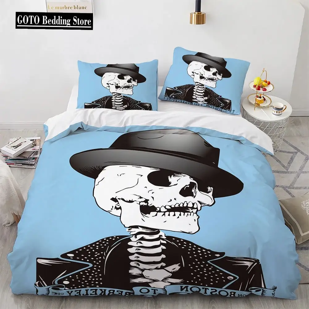 Gothic Skull Bettwaesche Set Queen Size Schwarze Halloween Bettdecke
